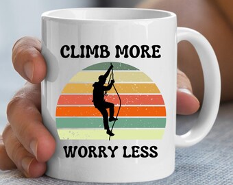 Rock Climbing Mug | Climb More Worry Less | Climber Mug | Retro Mug | Outdoors Mug | Mountain Climbing Mug