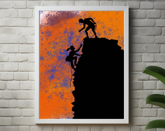 Rock Climbing Poster | Climber Couple Poster | Rock Climbers Art | Mountain Climbing Art | Rock Climbing Art | Mountain Climbers Poster