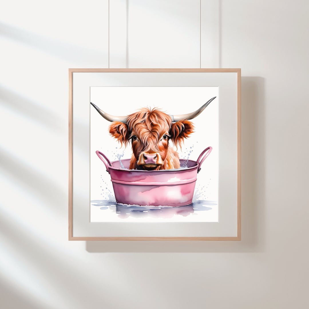 Highland Cow in a Pink Bathtub Wall Art Digital Print Etsy