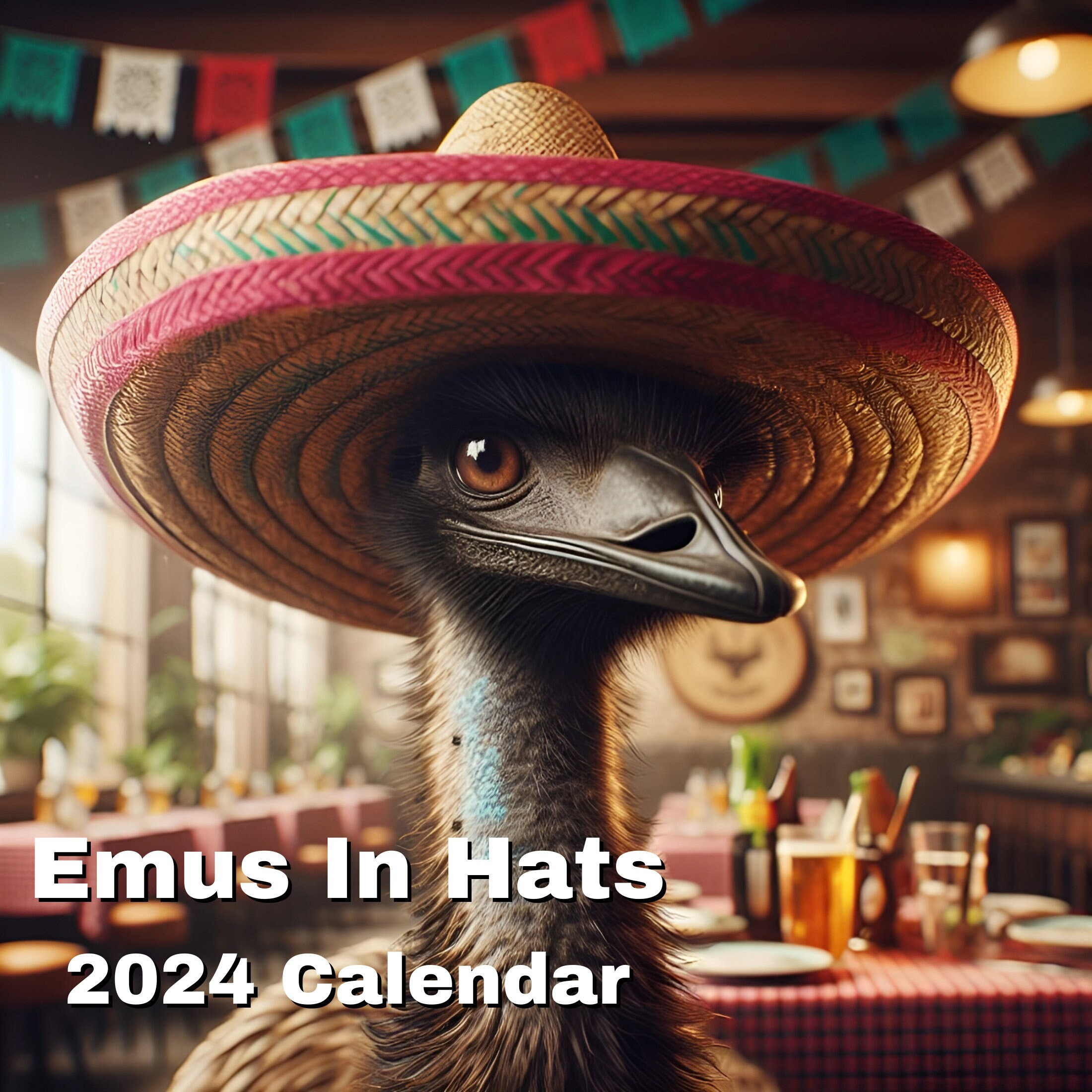 Emus in Hats 2024 Calendar Emu Calendar Emu Art Funny Emu Calendar Hat