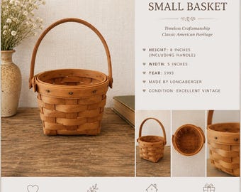Vintage Wooden Woven Basket with Swing Handle | Rustic Farmhouse Basket | Primitive Country Cottage Decor