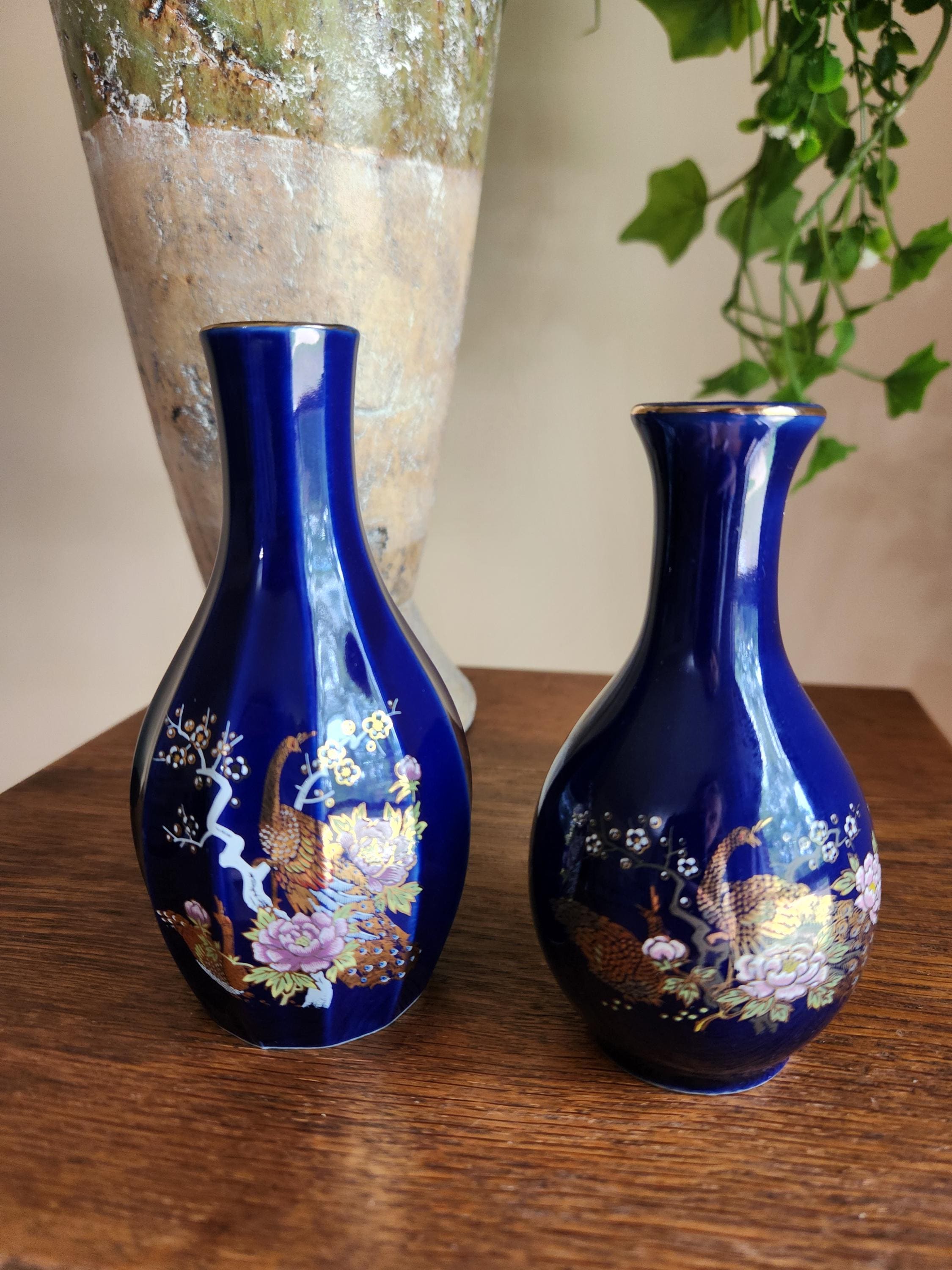 アンティーク 向付 江戸後期 龍　5+2枚 Vintage Imperial Kutani Japanese Cobalt Blue Vase Set of 2