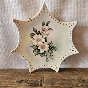 Hand Painted by Nan Prater in 1976 Decorative Wall Hanging of Dogwood Branch 9"