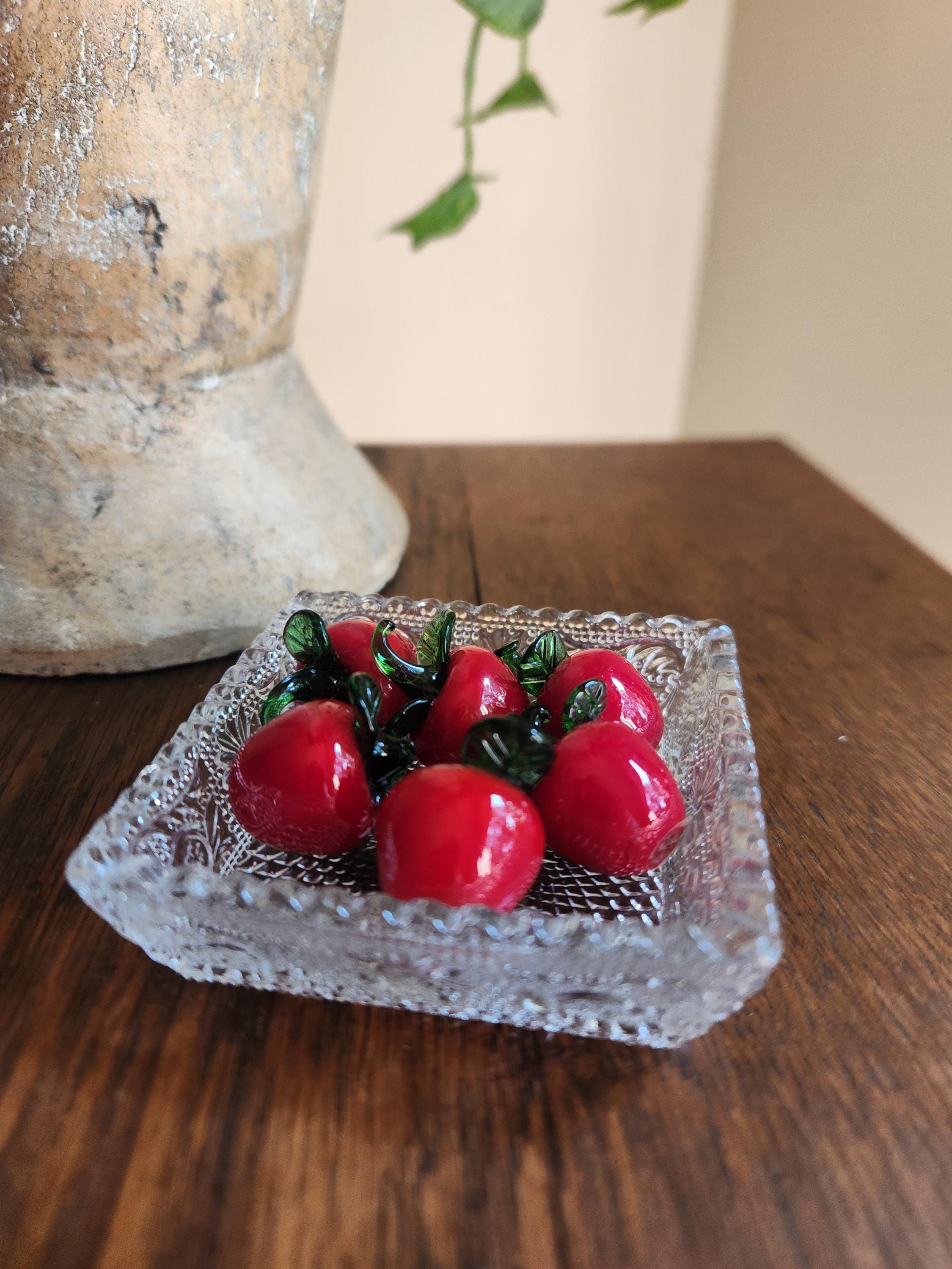Miniature Glass Apples Set of 6 Vintage Glass Apples in a Crystal Dish