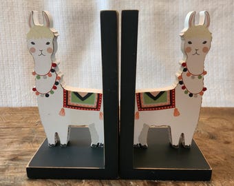 Llama Bookends Decorative Wooden Bookends by Kathy Lancaster Pennsylvania 7"