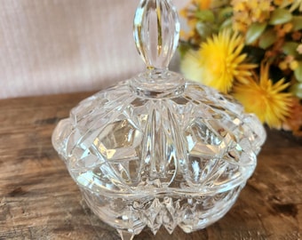 Vintage Crystal Candy Dish Footed Lidded Cut Glass Steeple Decorative Dish 5"