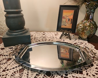 Vintage KROMEX Chrome Serving Tray With Handles Mid Century Modern USA Made