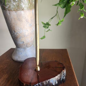 Handmade Live Edge Wood Desk Pen Holder With Brass Pen Works High Gloss Finish
