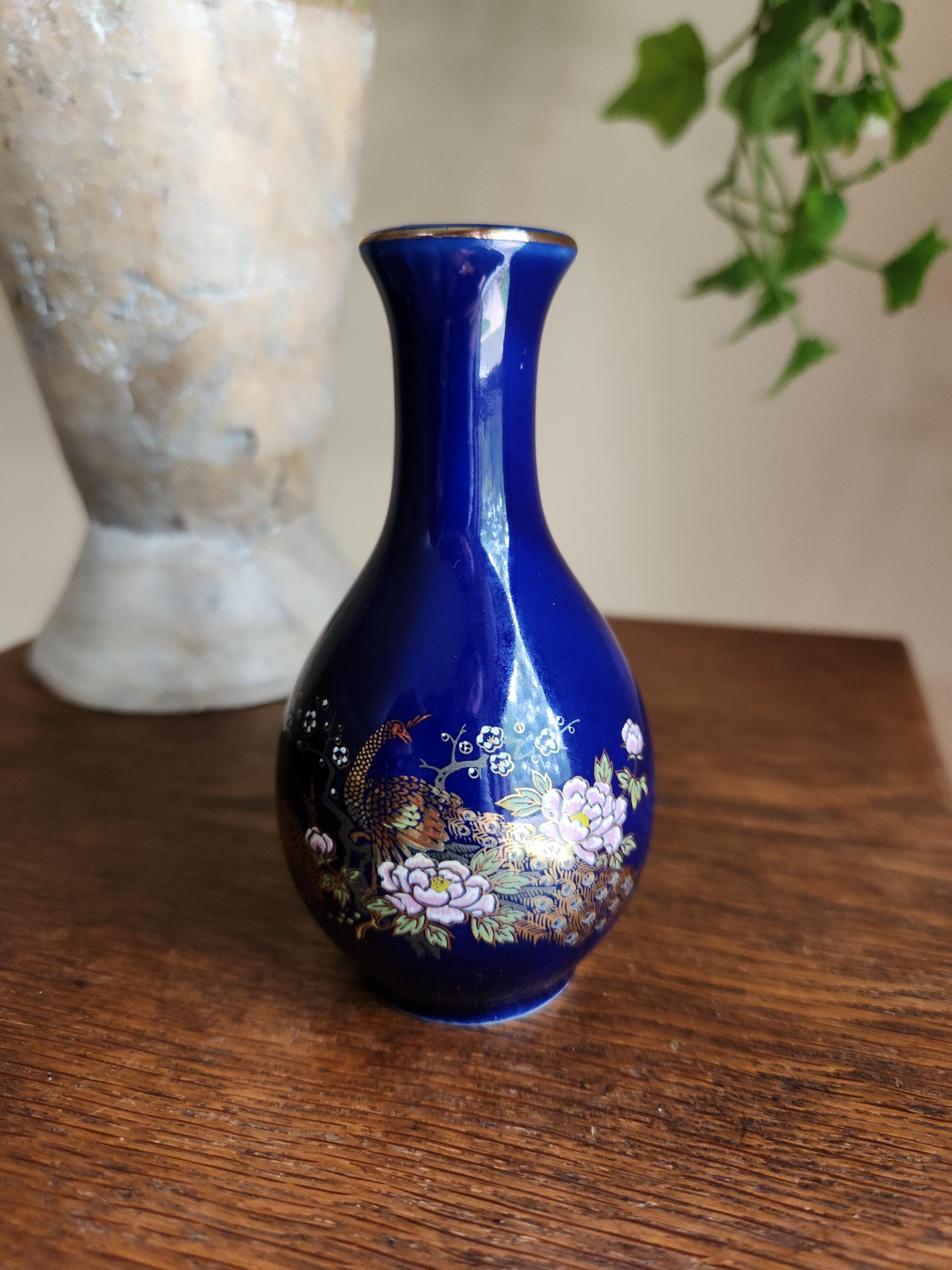 Vintage Imperial Kutani Japanese Cobalt Blue Vase Set of 2
