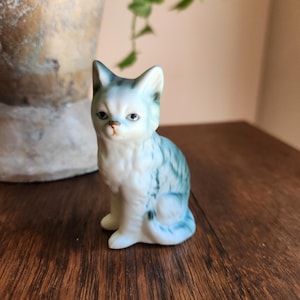 Lefton Bone China Kitten Figurine Small Gray and White Cat Figurine 3&quot;
