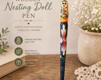 Vintage Russian Matryoshka Nesting Doll Wooden Pen – Hand Painted & Functional