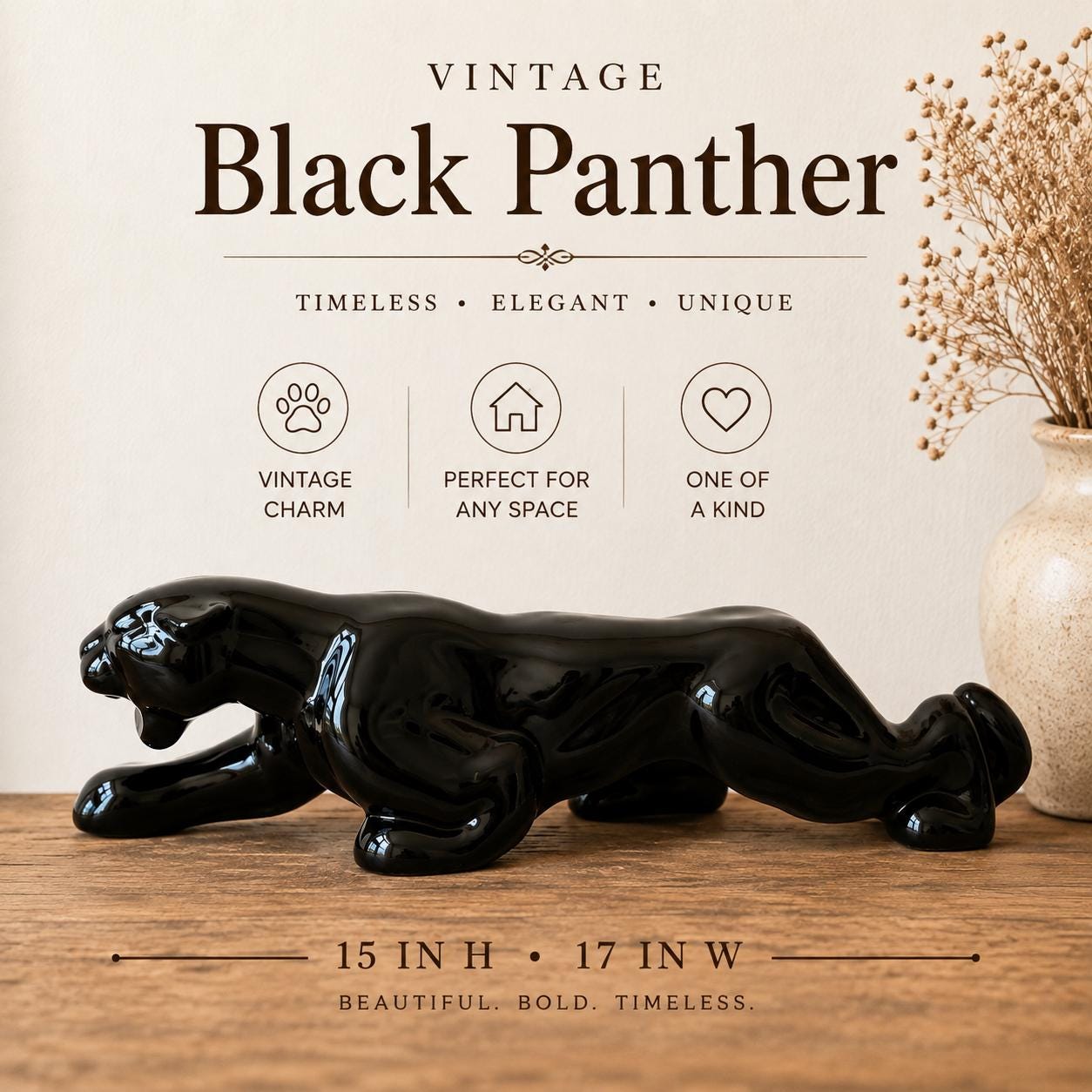 Vintage Black Ceramic Panther - Etsy