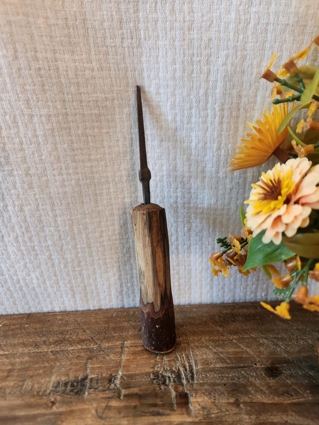 Primitive Hand Pick Primitive Rusty Pick Hand Punch Tool Handmade Wood Handle 7