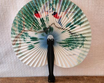 Vintage Paper Fan Birds on a Branch People's Republic of China 9"