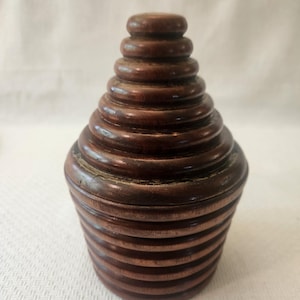 Vintage Solid Wood Hand Carved Spiral Box Folk Art Wooden Trinket Box 7&quot;