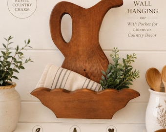 Suspension murale de cuisine en bois rustique avec poche de rangement - Décoration de ferme champêtre