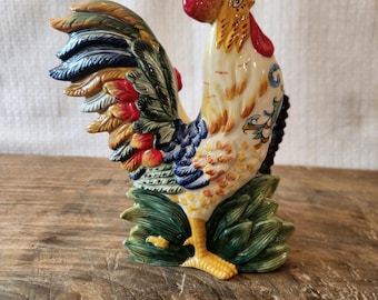 Fitz & Floyd Ricamo Rooster and Hen Napkin Holder Kitchen Decor 7"