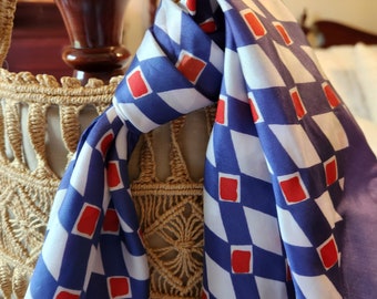 Elteé Vintage 1970s Designer Scarf Geometric Pattern Red White & Blue