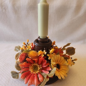Vintage Plastic Candle Ring With Candleholder Fall Colors 5.5&quot; Tall
