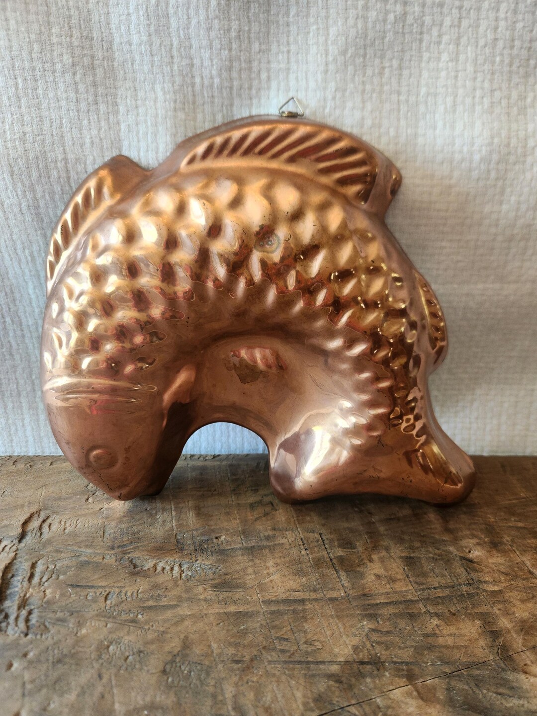 Vintage Copper Fish Mold Kitchen Wall Decor Curved Fish Embossed Scales ...