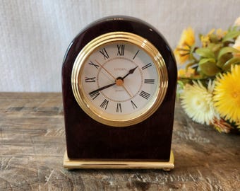 Vintage Linden Rosewood Arch Bedside Clock With Alarm Quartz Clock 5"