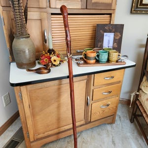 Handcrafted Wooden Walking Cane Floral Design Rustic Vintage Style Decorative Walking Stick
