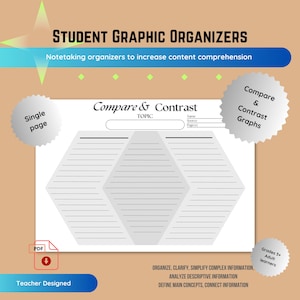 VERGLEICHEN & KONTRAST-ORGANIZER, Studenten-Grafik-Organizer, Mind-Märkte, Notizen, Organisation von Notizen, Arbeitsblatt zum Leseverständnis, Werkzeug zum Aufnehmen von Notizen