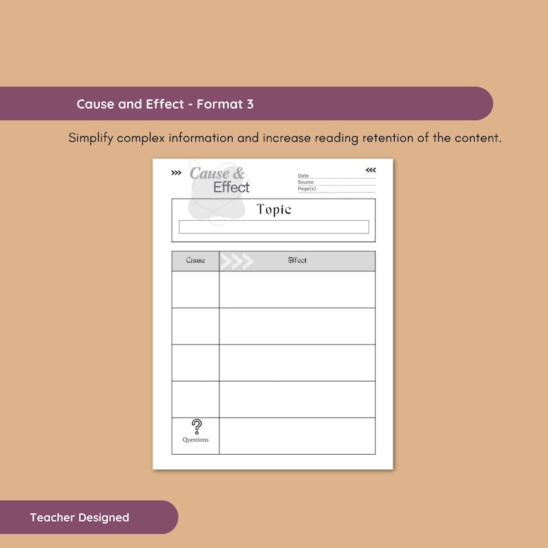 CAUSE & EFFECT ORGANIZER, Student Graphic Organizer, Mind Mapping ...
