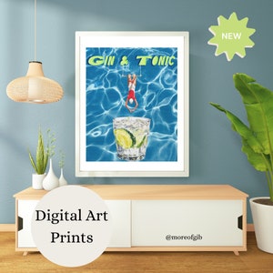 Gin & Tonic Digital Print | Vintage Wall Art, Home Decor, Martini Poster, Kitchen Art, Beverage Illustration, Gift for Bartenders