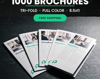 1000 Brochures Printed, 8.5x11 Tri Fold Brochure Printing, Custom Trifold Brochures, Gloss or Matte, Bi Fold Z Fold Gate Fold, Free Shipping
