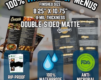 100% Waterproof, Rip-Proof, and Anti-Microbial Restaurant Menus