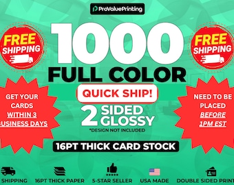 QUICK SHIP - 1000 Full Color Business Cards W/ Your Artwork Ready - 2 Sided Glossy