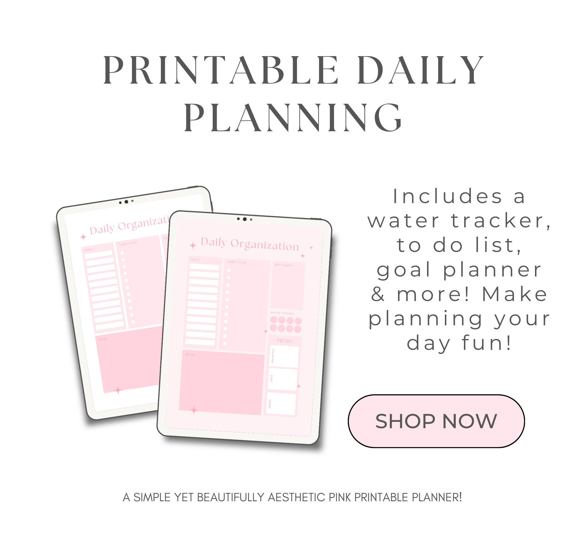 Daily Organization Printable Planner Everyday Organizer Pink Minimal ...