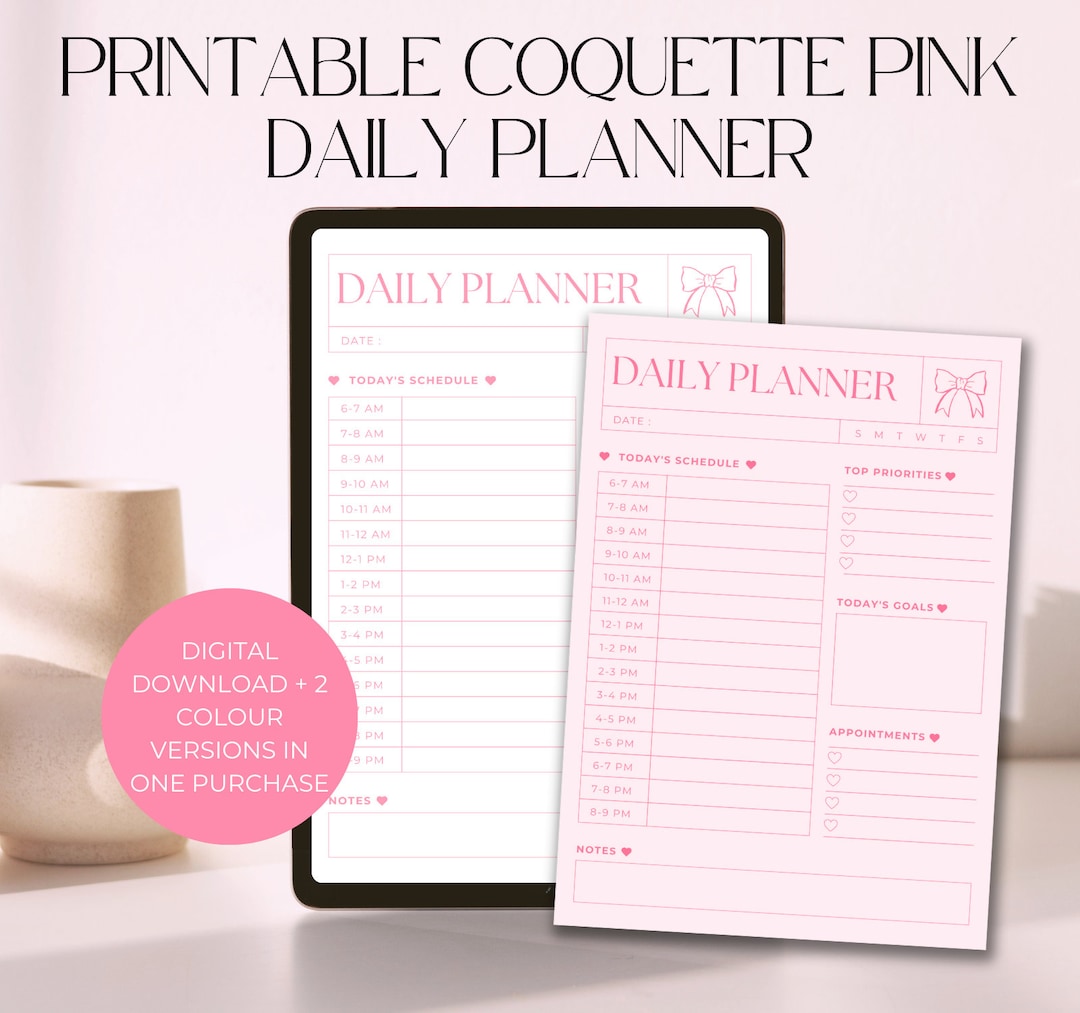 Coquette Pink Daily Everyday Organisation Planner Digital Download ...