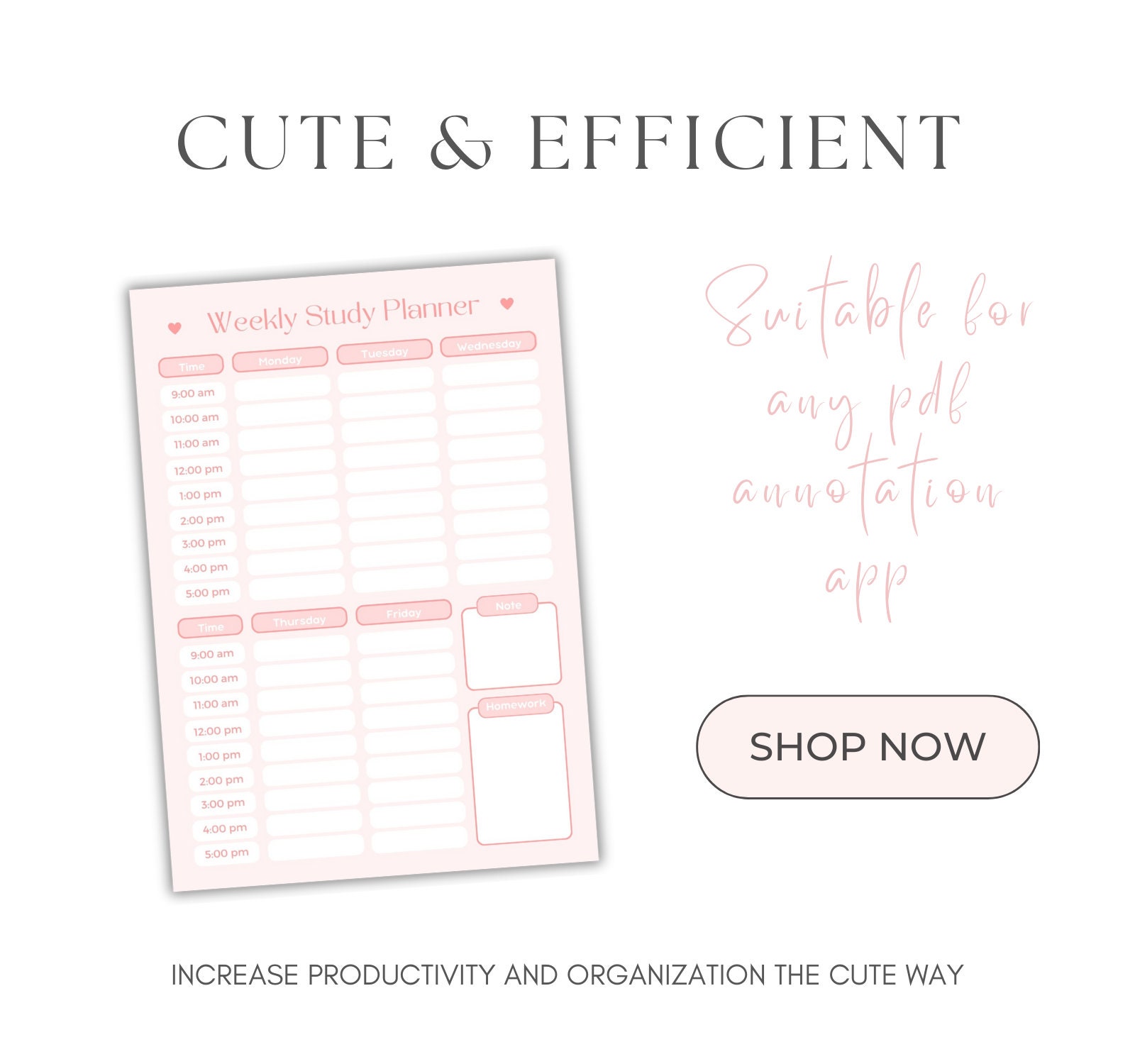 Printable Weekly Study Planner Pink Cute Digital Download for Home ...