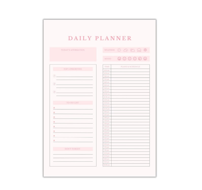 Printable Daily Planner Digital Download Minimal Schedule Everyday ...
