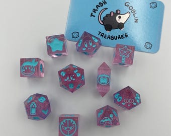 Video game themed resin dice set for dungeons and dragons (DND, D&D), Magic The Gathering, and other tabletop games.