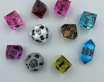 Beautiful souls 10 piece anime resin dice set for Dungeons and Dragons (D&D, DND) and other tabletop games!