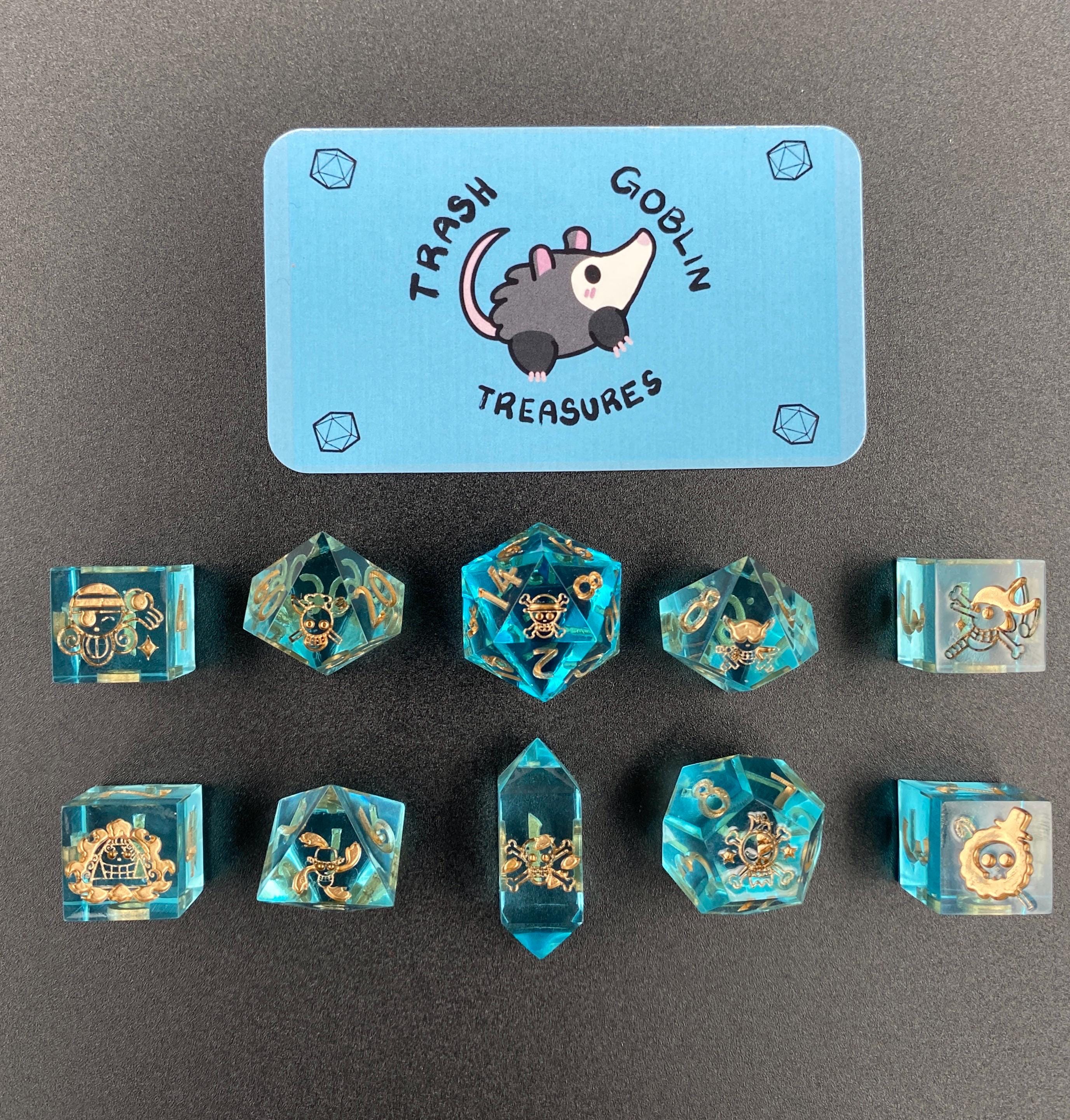The future king 10 piece anime themed resin dice set for Dungeons and Dragons (DND, D&D), Magic The Gathering, and other tabletop games.
