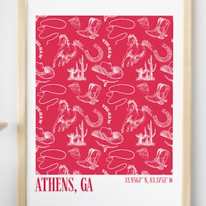 University of Georgia | Coordinates Poster | Cowboy Cowgirl | Dorm Apartment Décor Preppy | Athens, GA Print
