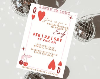 Lucky In Love Bridal Shower Invitation: Retro Las Vegas Theme (Digital Download)