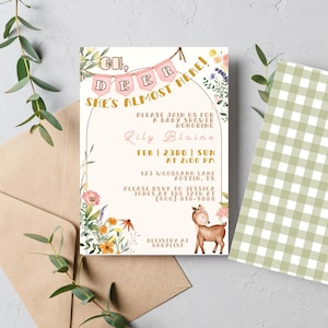 Oh Deer Baby Shower Invitation | Woodland Girl Baby Shower Invite | Editable Template | Printable Baby Shower | Floral Deer Theme