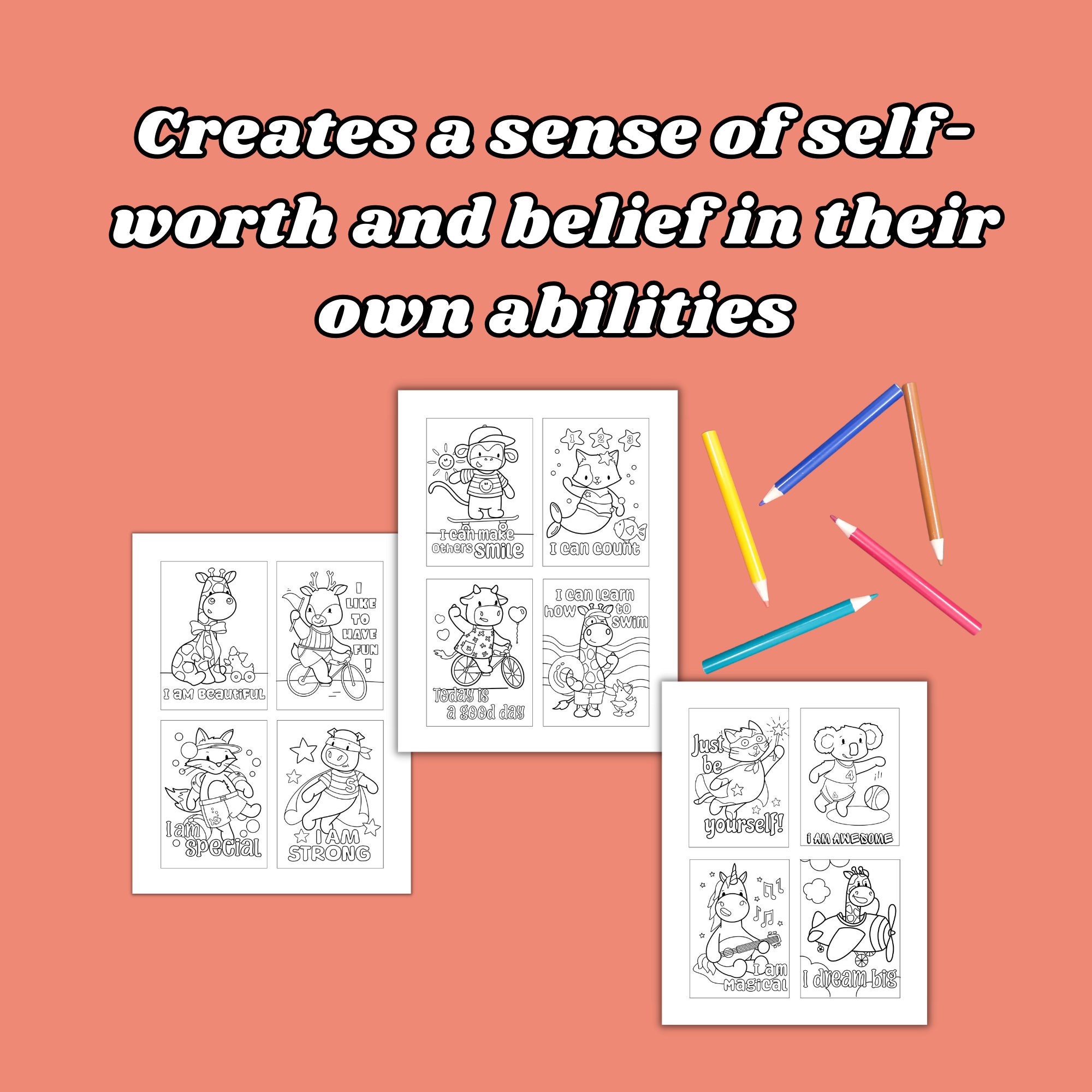 61 Printable Positive Affirmation Coloring Cards for Kids to Build Belief, Motivational Cards ...