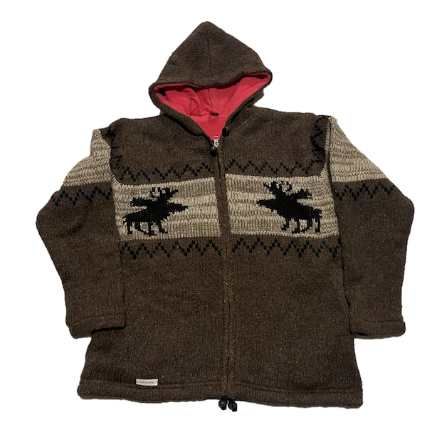Woolen Sweater, Sherpa style with hoodie, 100% woolen, inner fleece lined, Hand knitted in Nepal, Large size.