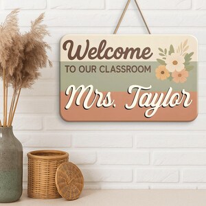 Placa de porta 3D personalizada para professor, placa de sala de aula com estampa floral Boho, porta-cartão personalizado para professor, presente de volta às aulas, presente personalizado com nome do professor