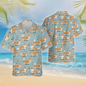Gardening Corgi Hawaiian Shirt For Men, Lovely Dog Summer Beach Shirts, Dog Aloha Shirts, Dog Lovers Button Down Short Sleeve Hawaiian Shirt