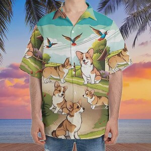 Camisas hawaianas vintage de Corgi para hombre y mujer, lindas camisas de Corgi, camisas playeras con botones, camisas hawaianas de verano, regalo para amantes de los perros
