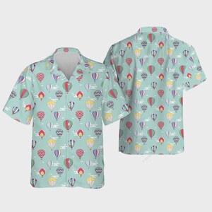 Camisas hawaianas con globos aerostáticos para hombre, camisas playeras de verano con globos coloridos, camisas hawaianas, camisas hawaianas de manga corta con botones de verano