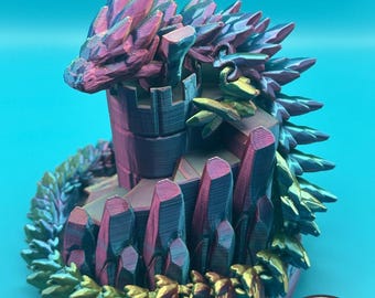 Gemstone Dragon – 3D Printed Articulated Crystal-Like Dragon Fidget Toy, Multicolor Desk Decor, multiple sizes, 12", 19", 25"
