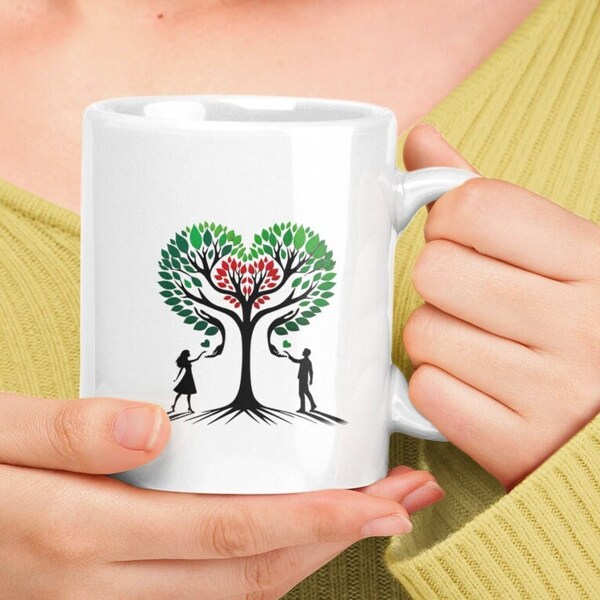 Geworteld in romantiek - Eco-Heart Tree Valentijnsdagmok. Vier liefde en aarde. Aarde dag mok. Cadeau voor hem. Cadeau voor haar. 11 oz